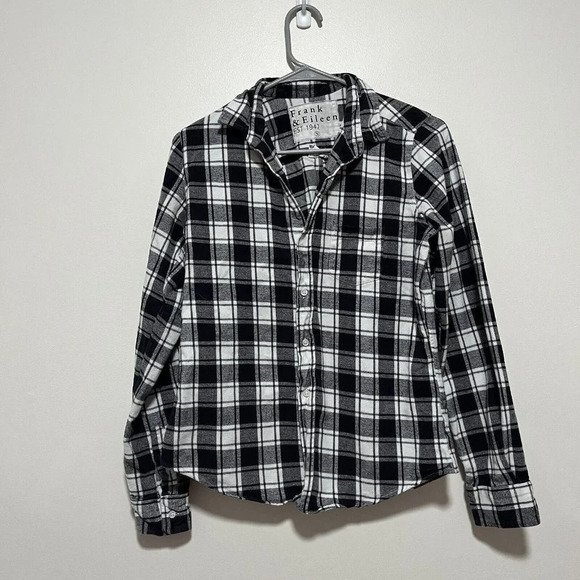 Frank & Eileen Barry Black‎ White Flannel Plaid Tailored Button Up Shirt - Picture 2 of 7